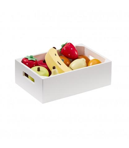 ΚC1000275 KIDS CONCEPT. Σετ ξύλινων φρούτων - Ένα όμορφο ξύλινο καφάσι με φρούτα, το οποίο μπορεί να χρησιμοποιηθεί και σε παιχνίδια ρόλων. Περιέχει φράουλες, μπανάνα, λεμόνι, αχλάδι, μήλο και πορτοκάλια. Το λεμόνι μπορεί να χωριστεί σε δύο κομμάτια και να ενωθεί ξανά με αυτοκόλλητο velcro.