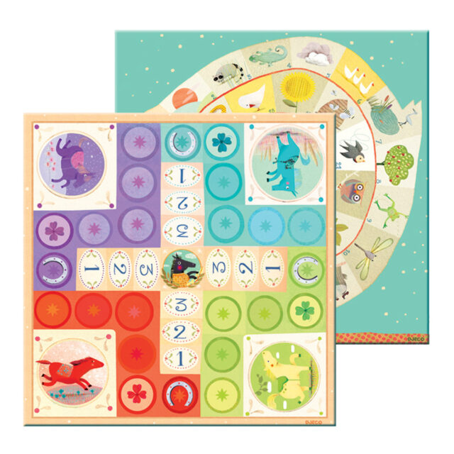 Third image for Djeco board game  'Grumpy and Goose' in a suitcase Code: 05226 - Classic board game "Goose - Grumpy" in a suitcase made of thick pressed cardboard by Djeco. It has a double-sided board, 8 pieces and a dice. The rules are adapted for younger children so that they can be smoothly introduced into the board game philosophy. Box dimensions: 20x14,5x6. Players: 2-4. Suitable for children from 3 to 6 years old.