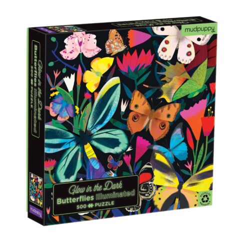 ΒΕR-356664 MUDPUPPY. 500 piece glowing puzzle "Butterflies" - Wonderful 500-piece glow-in-the-dark puzzle with butterflies!Combine the pieces correctly and when you're done, turn off the lights and watch glowing caterpillars and beautiful butterflies come to life!