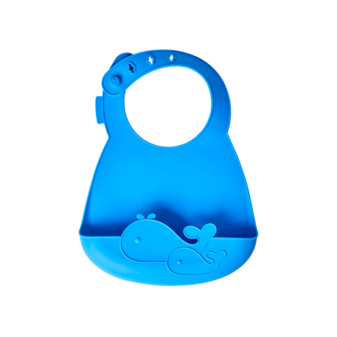 RICE. Silicone bib Whale (blue) - This cute silicone bib is extremely practical and has a small crease at the bottom for extra protection against stains.