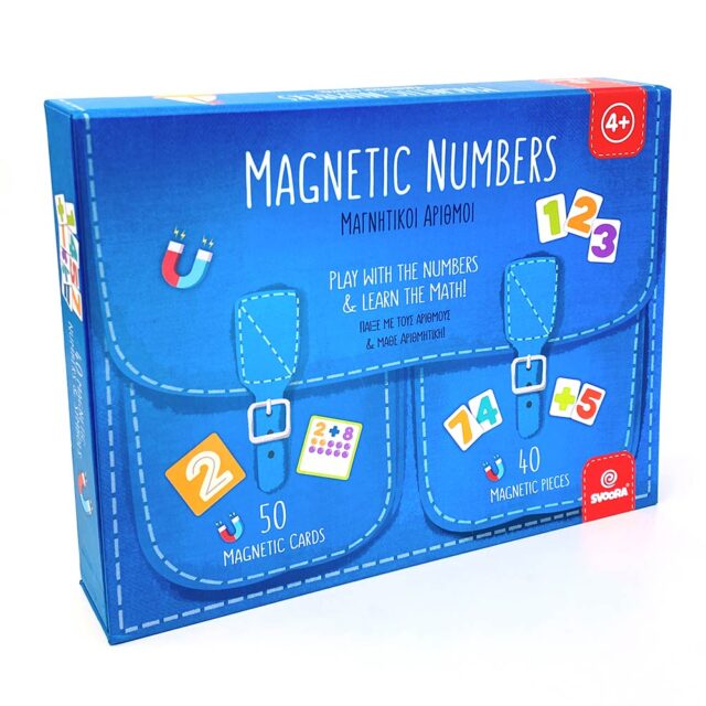 Svoora Magnetic Set 'Playing with Numbers and Learning Operations' Code: 03022 - Magnetic Set of letters and pictures from the Greek company Svoora. Children, with the magnetic cards for first reading and writing, get their first contact with the letters of the Greek alphabet! Matching the picture with the word enhances the understanding of concepts and the recognition of lowercase and uppercase characters. Tones help with learning spelling and reading. The table and letters contain lines that guide the child in writing correctly on them. The most creative way to practice observation skills and hand-eye coordination. The special packaging - bag includes 25 double-sided magnetic cards, 24 uppercase and 48 lowercase magnetic letters of high durability, 7 accents, a magnetic board with lines and a "write - erase" marker with sponge.