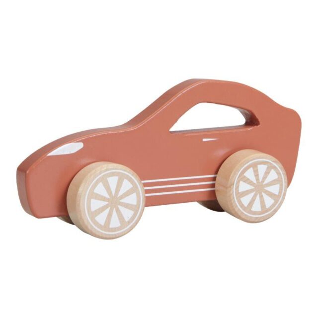 Seconds image for LD7001 LITTLE DUTCH.  Wooden toy sports car rust - Faster than speed of light! This sports car is ready to race. It is made of solid wood and can withstand a rough ride. It is the fastest car of the bunch and wins every race with his friends the van and the car. Also a fun accessory in the nursery or child’s bedroom.
