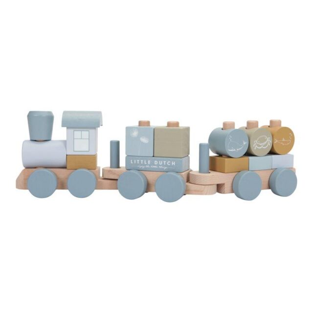 LD7036 LITTLE DUTCH. Wooden train with fine motion exercise Ocean 45cm. - Wooden train with bricks in various shapes and numbers.