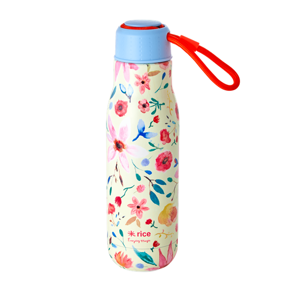 RICE. Stainless steel bottle - thermos "Flowers" (white-multicoloured) - Stainless steel thermos bottle that can be used for both hot and cold drinks, it is lightweight and of good quality. A beautiful stainless steel bottle - 500 ml. capacity, It can keep a liquid hot for 12 hours or cold for 24 hours.