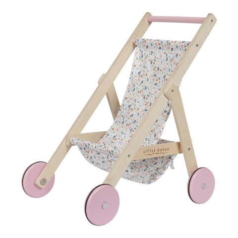 LD4441 Little Dutch Wooden Stroller for Spring Flowers dolls - New wooden pram from Little Dutch, ideal for endless hours of play! Lovely colourful fabric with Spring Flowers print and wooden wheels with a flawless finish and rubber trim for the best possible protection for your floor. Durable and lightweight, so your child can easily push it anywhere and everywhere.