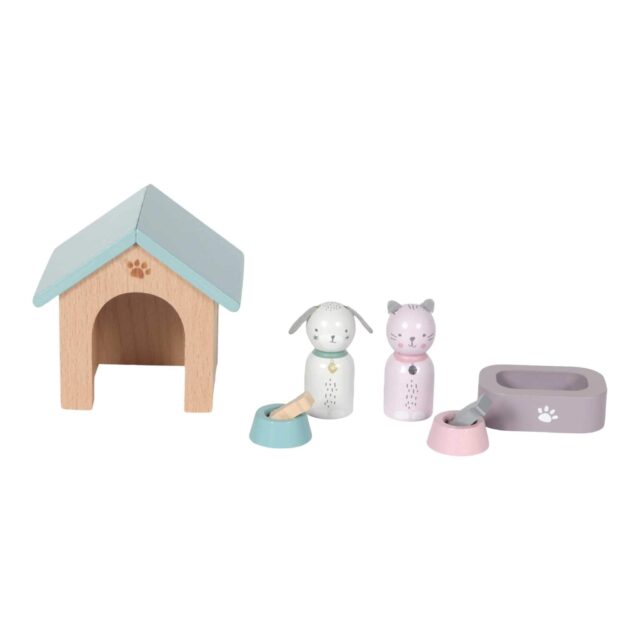 LD4475 LITTLE DUTCH. Pets play set for wooden doll house - Beautiful wooden play set with pets, house and feeder.