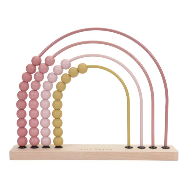 Seconds image for LD7031 LITTLE DUTCH. Rainbow Abacus pink - This cute abacus in the shape of a rainbow is designed to make counting fun. Children love sliding the beads from one side to the other. While playing, they improve their fine motor skills and learn about colours. Older children can practice their maths by doing counting exercises on the abacus. A great way to play and learn at the same time!
