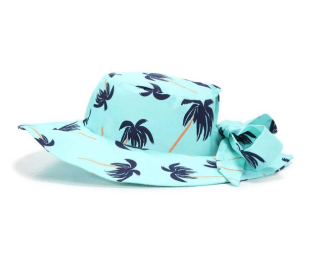 LITTLE LADY HAT AQUA PALMS - The Little Lady Hat is a lightweight, cotton hat that is both modern and stylish.