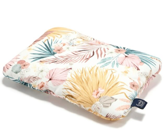 MID PILLOW 30×40 BOHO PALMS LIGHT - Ideal pillow for sleeping, relaxing moments and baby massage. Comfortable, soft and at the same time of low thickness, as ideal baby and children's pillows should be. An excellent choice for the cot  (having adjusted the back for the sleeping position). Create your own La Millou Set by combining with winter or summer bamboo cover of the same design. High quality cotton fabric and soft "Fluffy" material was used to create the Mid Pillow as the inner filling. All certified with OEKO TEX 100 Dimensions: 30 cm x 40 cm