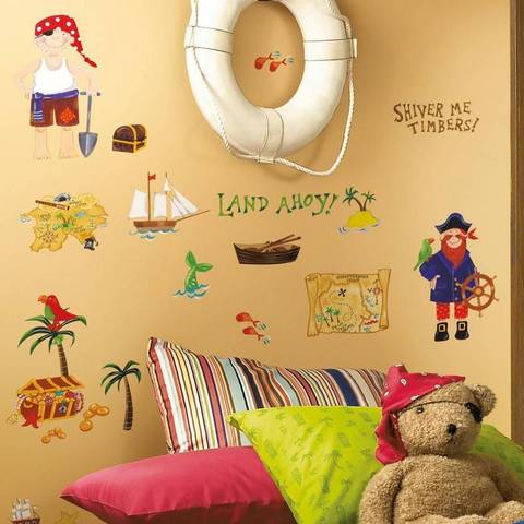 Third image for RMK1195 RoomMates. Wall Stickers "Pirates". - Decorate the room in your own personal, elegant way with the help of RoomMates' quality stickers! RoomMates stickers leave no marks when removed. The stickers are printed on clear material and therefore white or light-colored walls are recommended for best results. Includes 45 stickers in total.