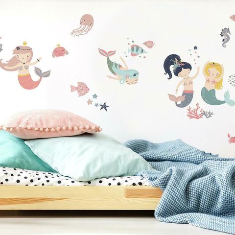 Seconds image for RMK4394 RoomMates. Wall stickers "Pastel Mermaids". - Decorate the room in your own personal, elegant way with the help of RoomMates' quality stickers! RoomMates stickers leave no marks when removed.
