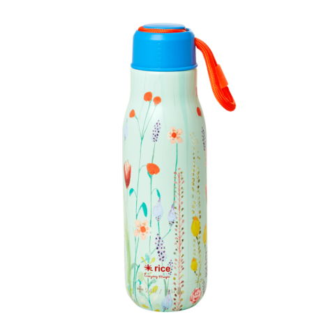 RICE-STVOT-SUF RICE. Stainless steel bottle – thermos "Summer Flowers" (light blue-multicolour) - Stainless steel thermos bottle that can be used for both hot and cold drinks, it is lightweight and of good quality. A beautiful stainless steel bottle - 500 ml. capacity, It can keep a liquid hot for 12 hours or cold for 24 hours.