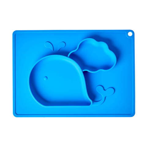 RICE-BARLA-B RICE. Silicone plate "Whale" (blue) - Practical and cute silicone plate for babies. Made of soft silicone with whale-shaped spaces.