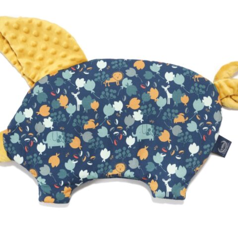 SLEEPY PIG FRENCH BLEU JARDIN – HONEY - Original cotton baby pillow with plush ears and tail that calm and lull babies to sleep.