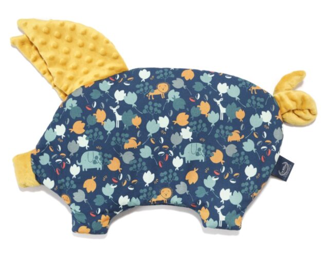 SLEEPY PIG FRENCH BLEU JARDIN – HONEY - Original cotton baby pillow with plush ears and tail that calm and lull babies to sleep.