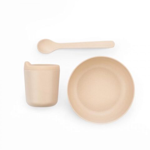EKB71715 EKOBO. Bamboo baby feeding set (pink) - Our custom-designed baby set in blush includes durable BPA-free bowl with a non-slip base for stability, a sturdy ergonomic feeding spoon, and a pint-sized sippy-cup with a top made from premium-grade silicone -- both soft and safe for baby. This set is perfect for weaning and beyond.