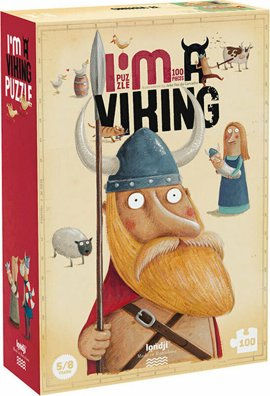 100 Piece Puzzle The Vikings Londji - 100-piece puzzle, made of recycled paper and cardboard, with beautiful illustrations, to experience the life of the Vikings.