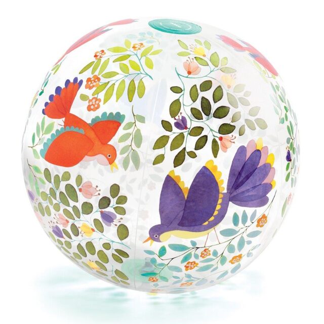 Djeco Ball 'Birds' 35cm for the sea and the countryside - Large, waterproof, durable and lightweight bird-themed ball by Djeco. It has a diameter of 35 cm and can be easily stored once deflated. Ideal for playing in the sea and in the countryside!