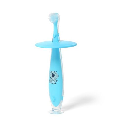 It's a soft silicone toothbrush with the unique restrictor that keeps it from going too deep in the mouth and a suction cup to keep it clean at the sink.