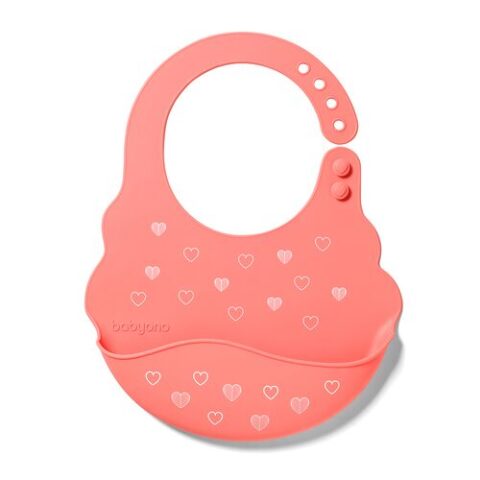 BabyOno: Silicone bib 6m+ with food collection pouch - Made of soft and lightweight silicone