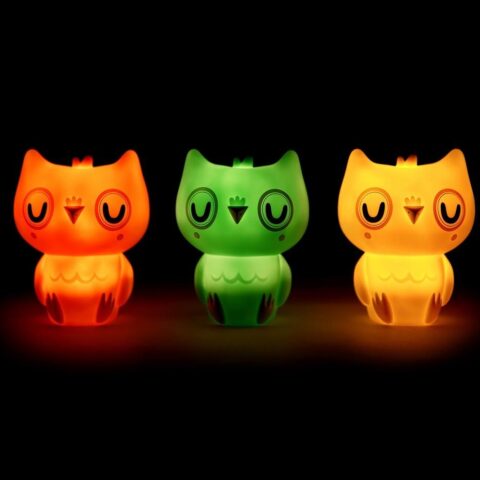 The grey owl night light is a battery operated LED light and shut down automatically after approx 60 minutes to save energy.