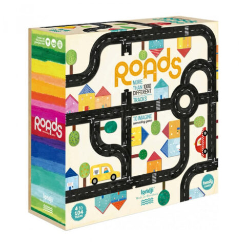 Londji Streets - "Roads" by Londji is actually a flexible puzzle than a board game. Imagine the longest road in the world. Can you create it? For that you need all the pieces. But you can also choose a shorter path. When your road is ready, you can drive it with the provided cars.