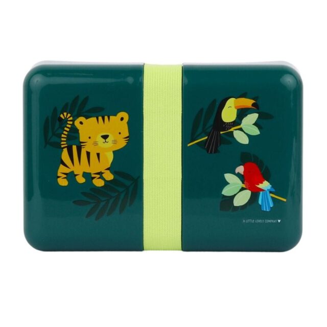 A little lovely company Lunch box: Jungle tiger - Go on an adventure, but don’t forget to eat! Luckily you won’t with this lunch box that easily fits in your jungle tiger backpack. The lid is kept in place with an elastic band. The box offers enough room for a lunch, fruit, veggies and/or an afternoon snack.