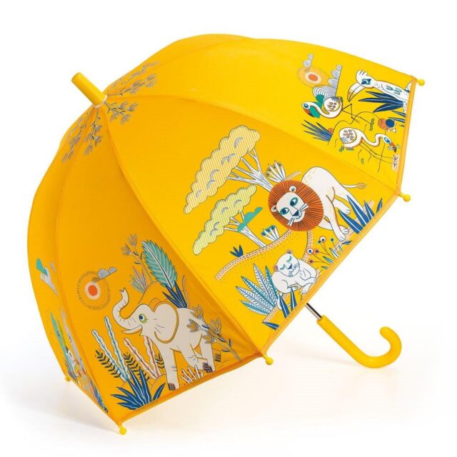 Djeco Kid's Umbrella 'Savannah' 70cm. - Autumn days will become colourful and lively with the Djeco umbrella range! The "Savannah" umbrella has cheerful matte colours, the frame is made of fibreglass and has a safe opening system to prevent injury. Get ready for the most beautiful rides! Suitable for ages 3 and up. Dimensions: 70 x 68 cm