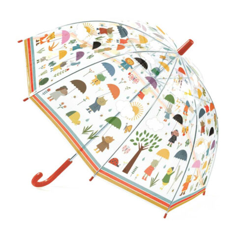 Djeco Παιδική Ομπρέλα 'Βροχερή μέρα' 70εκ. - Οι διάφανες ομπρέλες της εταιρίας Djeco θα μας χαρίσουν τις πιο ξεχωριστές βόλτες! Η πρωτότυπη διάφανη ομπρέλα “Βροχερή Μέρα” είναι διακοσμημένη με χαρούμενα ζωάκια σε έντονες αποχρώσεις. Ο σκελετός της είναι φτιαγμένος από fiberglass, ενώ διαθέτει ασφαλές σύστημα ανοίγματος για την αποφυγή τραυματισμού. Οι βροχερές μέρες θα αποκτήσουν χρώμα ξανά! Κατάλληλο για ηλικίες άνω των 3 ετών. Διαστάσεις: 70 x 68 εκατοστά