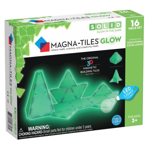 Magna-Tiles® Glow in the Dark 16-Piece Set - The pieces in the Magna-Tiles® Glow in the Dark 16-Piece Set tiles are made with a safe glow formula and comprised of non-toxic, food-grade ABS (BPA-free) plastic. There are no phthalates or latex, so you can feel good about letting your children play with Magna-Tiles®.