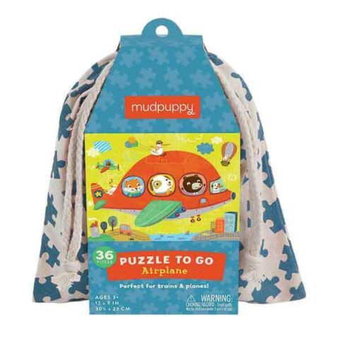 MUDPUPPY. 36-piece Airplane Puzzle To Go - Puzzling on the move has never been easier with Mudpuppy's Airplane Puzzle To Go. Packaged in a travel-friendly drawstring pouch, this puzzle features a vibrant airplane illustration and fits perfectly on an airplane tray!