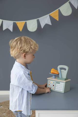 Third image for LITTLE DUTCH. Wooden Toy weighing scales - These lovely Little Dutch weighing scales come in a beautiful mint colour. They are a must-have for any market stall or kitchen.