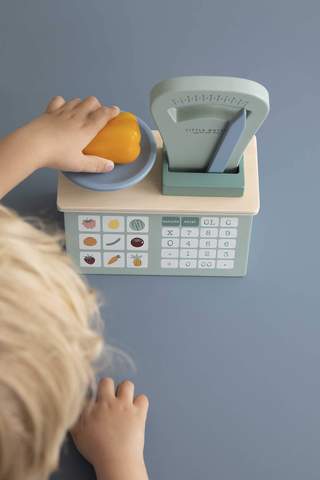 Seconds image for LITTLE DUTCH. Wooden Toy weighing scales - These lovely Little Dutch weighing scales come in a beautiful mint colour. They are a must-have for any market stall or kitchen.