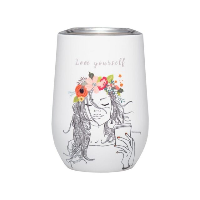 bioloco office love yourself 420ml 6x8x13 - Mug with high quality 304 stainless steel double-walled mug that keeps drinks hot or cold for up to 3 hours. Convenient lid with sip opening with capacity: 420 ml (14.2 oz).Hand wash recommended / not suitable for microwave!