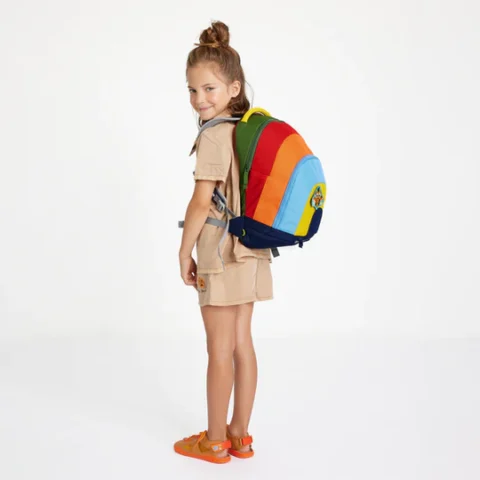 Girl wears Elementary Daydreamer Toucan School Backpack
