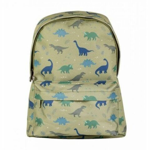 Green bag with dinosaurs and outer pocket