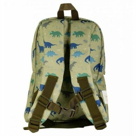 Back side of green bag with dinosaurs