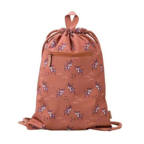 Τσάντα εκδρομής σε κεραμιδί χρώμα με ελαφάκια και κορδόνια που σφίγγουν