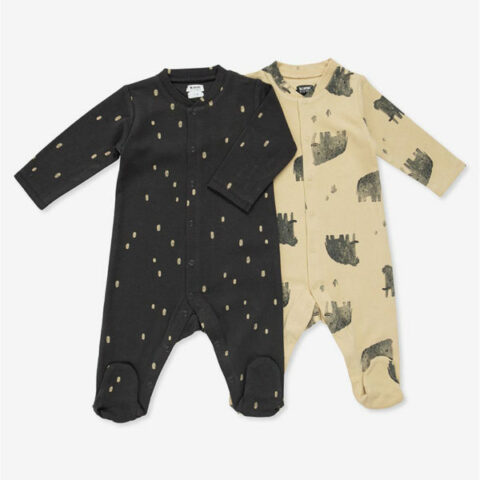 2 bodysuits 1 black and 1 beige with mammoth and closed legs