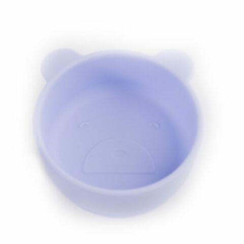 Purple silicone bowl with suction cup and nipples