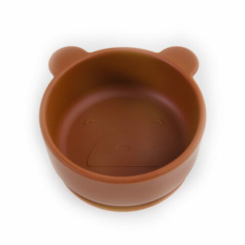 brown silicone bowl with suction cup and cups