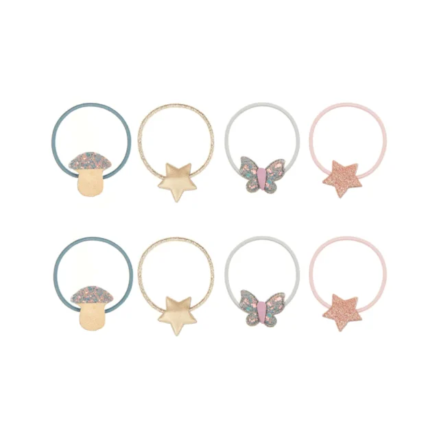 8 rubber bands with mushrooms, butterflies, stars