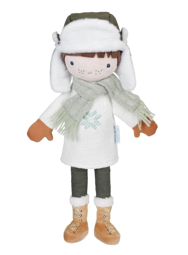 boy doll with winter clothes such as cap, scarf and boots