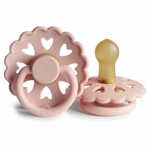 Pink pacifier with hearts and handle