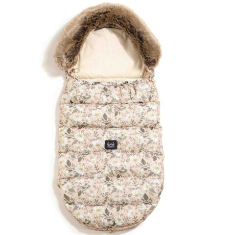 Foot bag with daisies and detachable fur