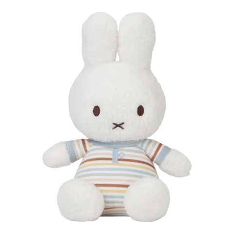 Soft white bunny with striped outfit