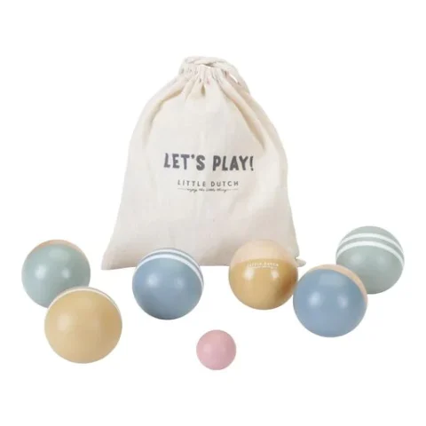 Wooden balls in pale colors and a small ball