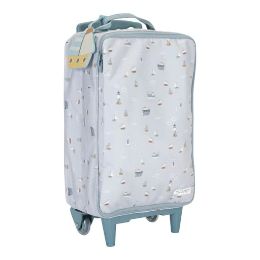 Suitcase with wheels, handle that goes up and down and carabiner for the child's items