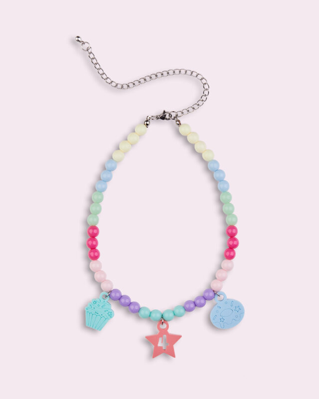 Necklace with colored beads and star pendant with number 4