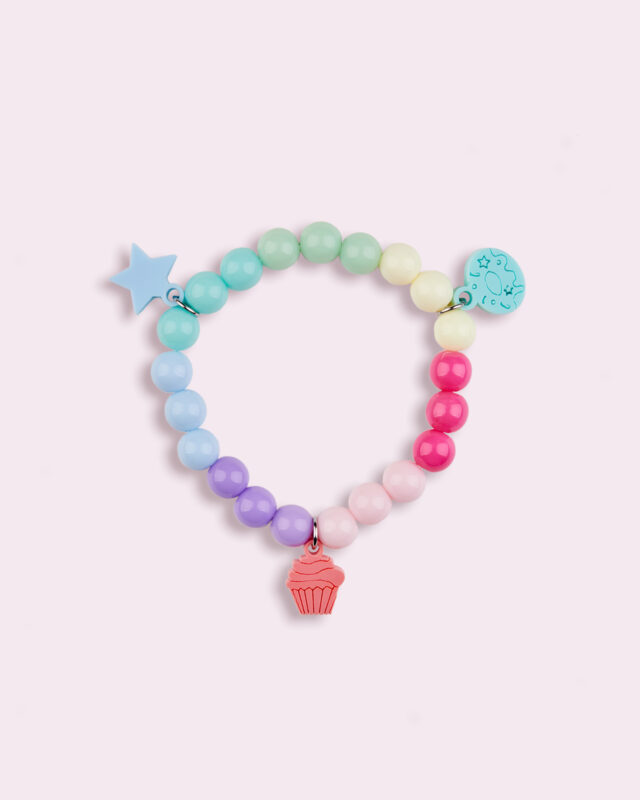 Bracelet with colored beads with star, cupcake and universe